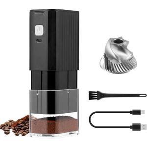 VEVOK CHEF Portable Electric Coffee Grinder,Adjustable Stainless Steel Burr Coffee Bean Mill,One-Button Grinder with USB Rechargeable,AutoStop for Espresso to French Press,for Outdoor Use(Black)