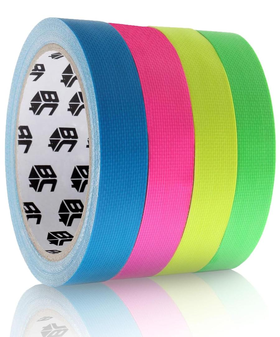 Bates- Colored Gaffers Tape, 4 Pack, Neon Colors, 0.65 Inch x 11 Yards, Gaff Tape, Neon Gaffer, Gaffers Tape Color, Fluorescent Spike Tape, Gaffing Tape
