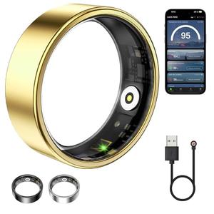 WNRTSA Smart Ring for Women & Men, Fitness Tracker with Heart Rate, Blood Oxygen, Sleep Monitoring, Long-Lasting Battery, IP68 Waterproof (Gold, #9)