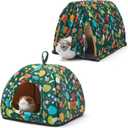 Guinea Pig Hideout Soft Large Bed Tunnel with Door Curtain 2 Pack Guinea Pig Toys Set Bunny Bed Cage Accessories for Small Animals (Blackish Green Mushroom)