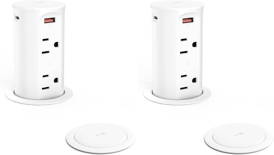 Jgstkcity 2.5 inch Hole Pop up Outlet for Countertop,20W USB C,4 USB Ports,4 Outlets 15Amp Receptacle Flush Mount,Space Saver Recessed Outlet,1875W,ETL Listed,2 PCS (White, 20W USB)
