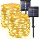 JMEXSUSS 2 Pack Solar String Lights Outdoor Waterproof, Each 33FT 100 LED Warm White Fairy Lights, Waterproof 8 Modes Copper Wire Solar Christmas Light for Yard Patio Tree Garden Xmas Decorations