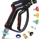 MEKOH Short Pressure Washer Gun with Swivel, 5000 PSI High Power Washer Spray Gun, 10 GPM Foam Gun with 3/8" Quick Connect, M22-14mm for Extension Wand, Hose, Pressure Washer Handle with 5 Nozzle Tips