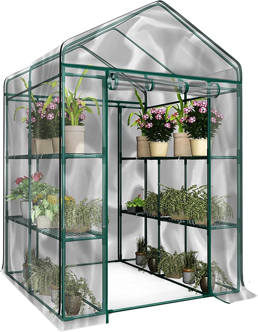Greenhouse - Walk in Greenhouse with 8 Sturdy Shelves and PVC Cover for Indoor or Outdoor Use - 56 x 56 x 76-Inch Green House by Pure Garden