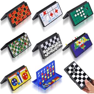 8-in-1 Mini Magnetic Chess Game Set with Portable Folding Magnet Board Pocket Games, Family Trips Camping Activities Party Games for Kids and Adults