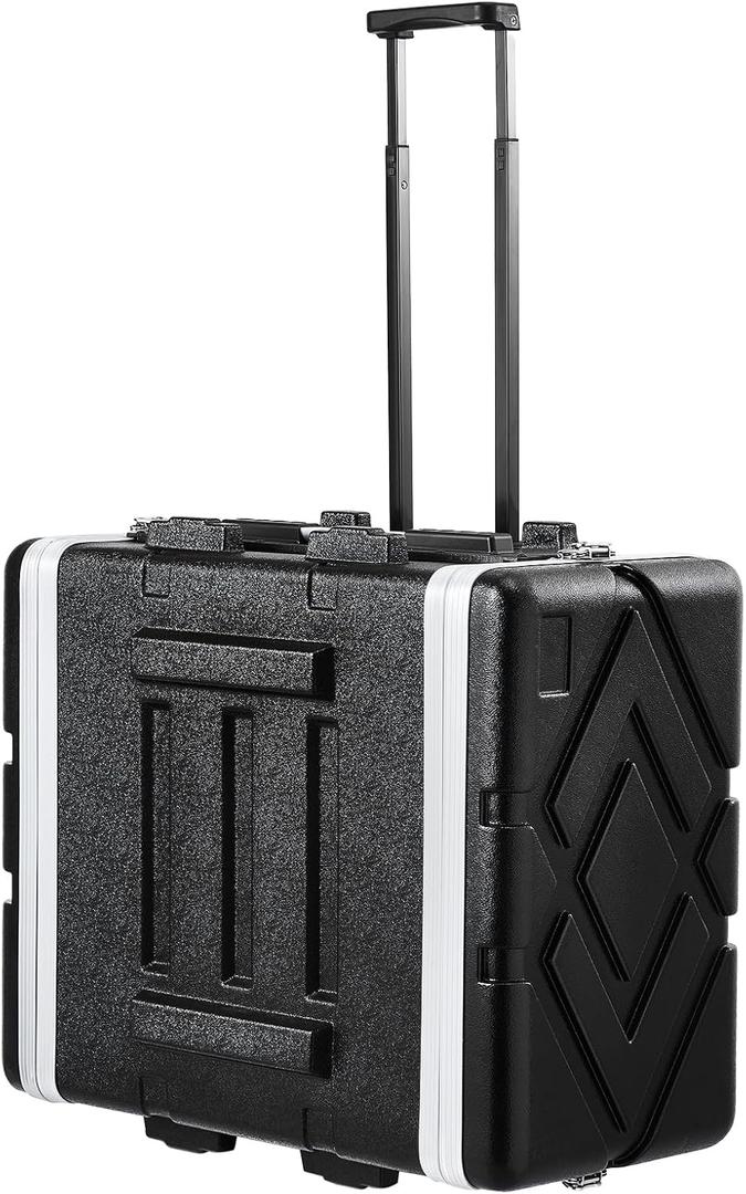 VEVOR 6U Rack Case, Standard 19 in Depth, Server Rack Cabinet with ABS Construction Wheels Heavy-Duty Twist Butterfly Latches, Detachable Front & Back Panels, for Amps, Mixers, Microphone Receivers
