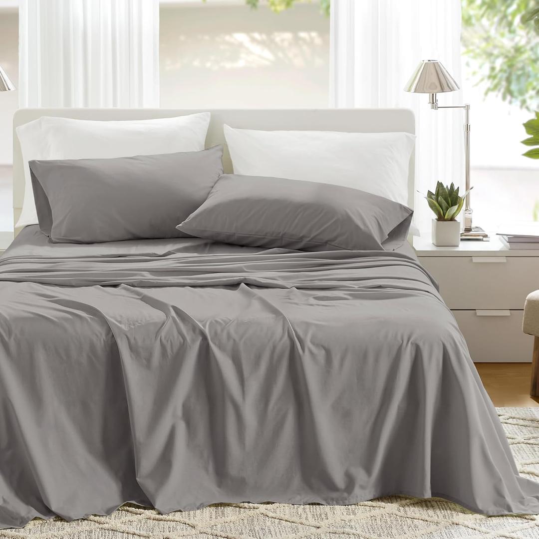 Comfort Spaces 100% Cotton Sheets King, Breathable & Ultra Soft Cotton Sheets, Naturally Cool Cotton Bed Sheets with 14" Elastic Pocket Fits up to 16" Mattress, All Season Sheet Set, Dark Gray 4 Piece