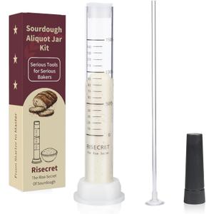 Sourdough Aliquot Jar Set with Pump and Stand, Dough Rise Measuring Tube for Bread Baking, Transparent Acrylic Container with Silicone Base and Cleaning Brush (Acrylic, White)