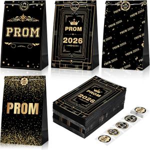 Gueevin 48 Pcs Prom 2026 Party Favor Candy Bags with Stickers Goodie Gift Treat Prom Gift Wrap Bags with 48 Stickers for College Senior High School Graduation Party Supplies