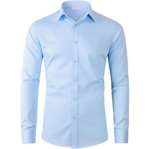 Beninos Men's Dress Shirts Casual Long Sleeve Button Down Shirt (Large, Light Blue)