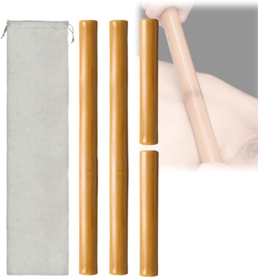 4PCS Hollow Bamboo Massage Sticks 100% Natural Bamboo Massage Tools Full Body Guasha Rollers Tools for Relaxing Muscles/Deep Tissue Massage/Body Shaping/Fatigue Relief (Includes Carry Bag)