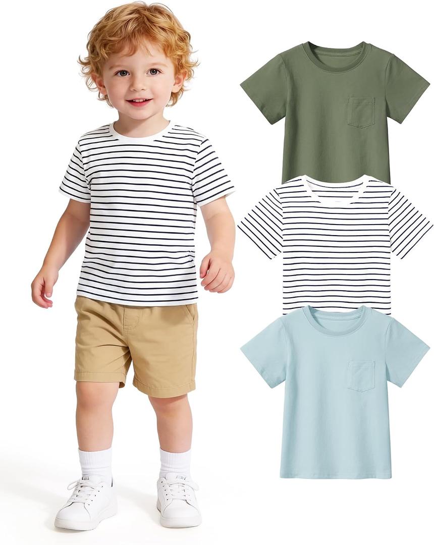 3 Pack Toddler Boys Short Sleeve T-Shirts Basic Cotton Tee Tops Toddler Boy Clothes Size 2T