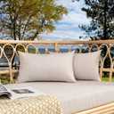 Kevin Textile Outdoor Waterproof Lumbar Pillow Covers 12x24 Inch Pack of 2 Checkered Decorative Rectangle Cushion Throw Pillowcases Shell for Patio Tent Garden Couch Bed Sofa Light Beige