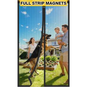 Upgraded Magnetic Screen Door Mesh, Full Strip Magnets, Heavy Duty Fiberglass Mesh, Door Screen Magnetic Closure for Single Door Size 32 x 80 Inch, Screen Door Size 35 x 82 Inch Black