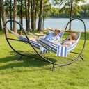 Hammocks for Outside with Stand, Porch Hammock and Stand, 475 lbs Capacity, Patent Pending, Blue & White