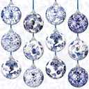 Poen 12 Pcs Christmas Chinoiserie Ball Ornaments Blue and White Chinoiserie Tree Decoration Christmas Tree Hanging Ornaments Blue White Foam Xmas Decor (3.15 Inch)
