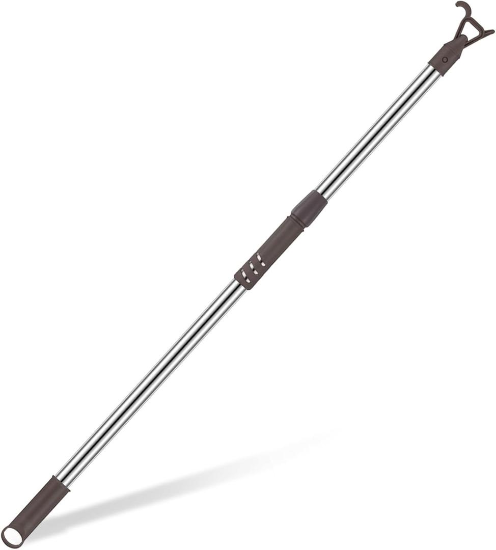 Reallnaive 1 Pack Telescoping Skylight Pole with Hook 47 to 98 Inch Wand for Blinds Tension Rod Blinds Shades Stainless Steel Adjustable Curtain Pull Wand for Skylight Cordless Window (Brown)