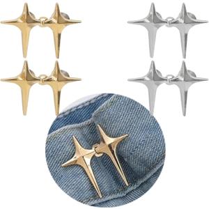 4 x 4 Sets Star Adjustable Pant Waist Tightener Clip for Women No Sew Waist Buckle Pins - Jean Tightening Buttons for Pants, Skirt