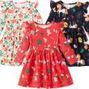 PATPAT Multipack Girl Toddler Dresses Sleeveless Flamingo Striped Toddler Casual Dresses (18-24 Months, Red Christmas)