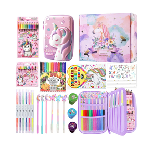 Fruit Scented Markers Set,56 Pcs Art Supplies for Kids Unicorns Gifts for Girls, Markers Set with Unicorn Pencil Case Art Supplies for Kids Craft Coloring (Purple)