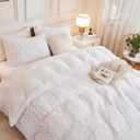 Andency Faux Fur White Comforter King Size, 3 Pieces Fluffy Fuzzy Plush Bedding Comforter Set (1 Shaggy Velvet Comforter & 2 Pillowcases), Soft Puffy Comfy Down Alternative Comforter Bedding Set