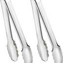 2 Pack Serving Tongs Serving Utensils Salad Tongs Metal Buffet Tongs Non-slip & Easy Grip Stainless Steel Plated Buffet Serving Tongs, Salad, Ice, Oven (9.5 Inch) (Silver)