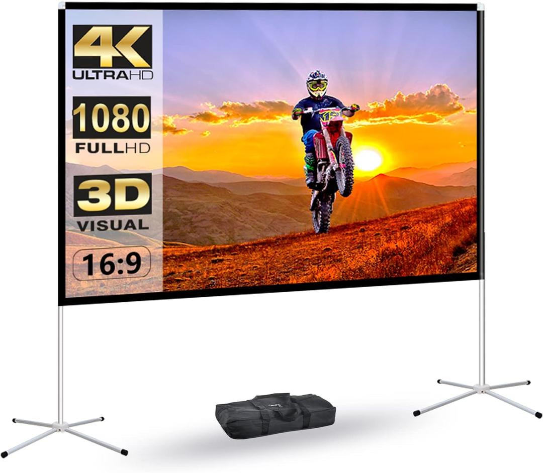 Portable Projector Screen 60inch,Movie Projection Screen,Indoor Projection Screen and Stand, 16:9 Projector Screen 4K HD Wrinkle-Free Lightweight