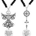 2pcs Angel & Cross Hanging Car Charms for Rear View Mirror, Guardian Psalm 91:11 Rearview Hanger Ornament Accessories, Protection Car Pendant Perfect Bible Verse Day Decor Gifts for Family Friends
