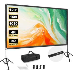 120inch Projector Screen with Stand Outdoor Movie Screen
Portable Projector Screen Stand with Elastic Rope Bar, Indoor 16:9 5K HD Projection Screen with Carry Bag for Movie Night Cam