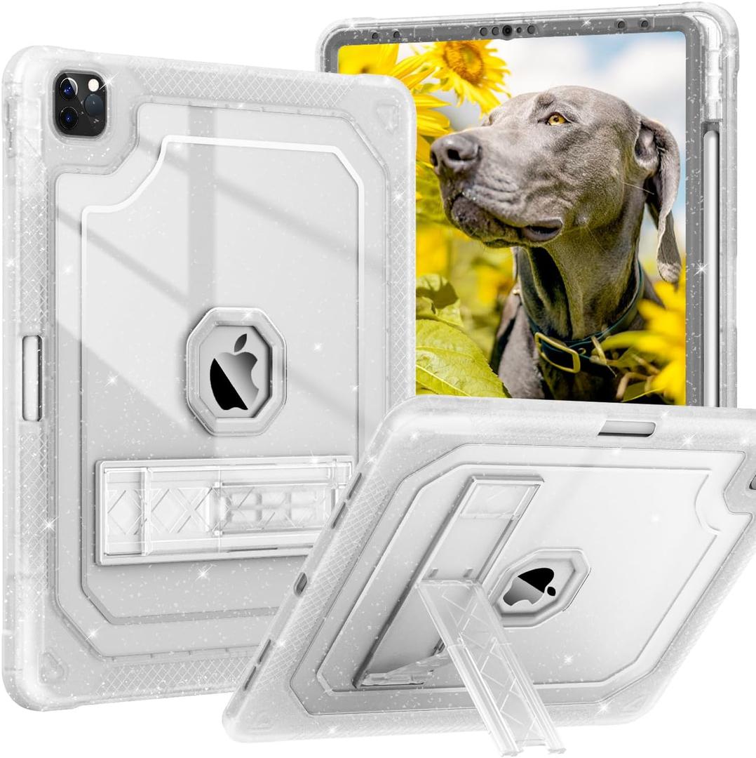 For iPad Pro 12.9 Case 6th/5th/4th/3rd Generation 2022/2021/2020/2018, 12.9 Inch iPad Pro Case Cover with Pencil Holder, Clear Glitter