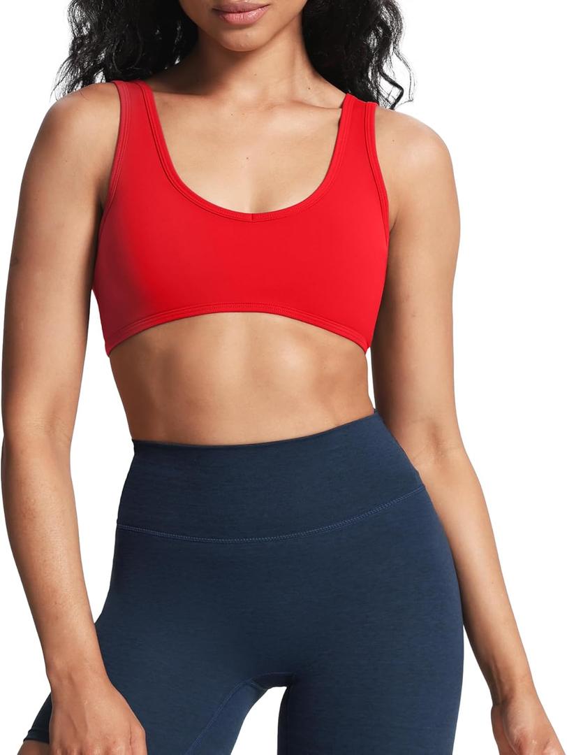 Aoxjox Women's Workout Sports Bras Basic Baddie Fitness Training Gym Bra Yoga Crop Tank (Medium, Racing Red)