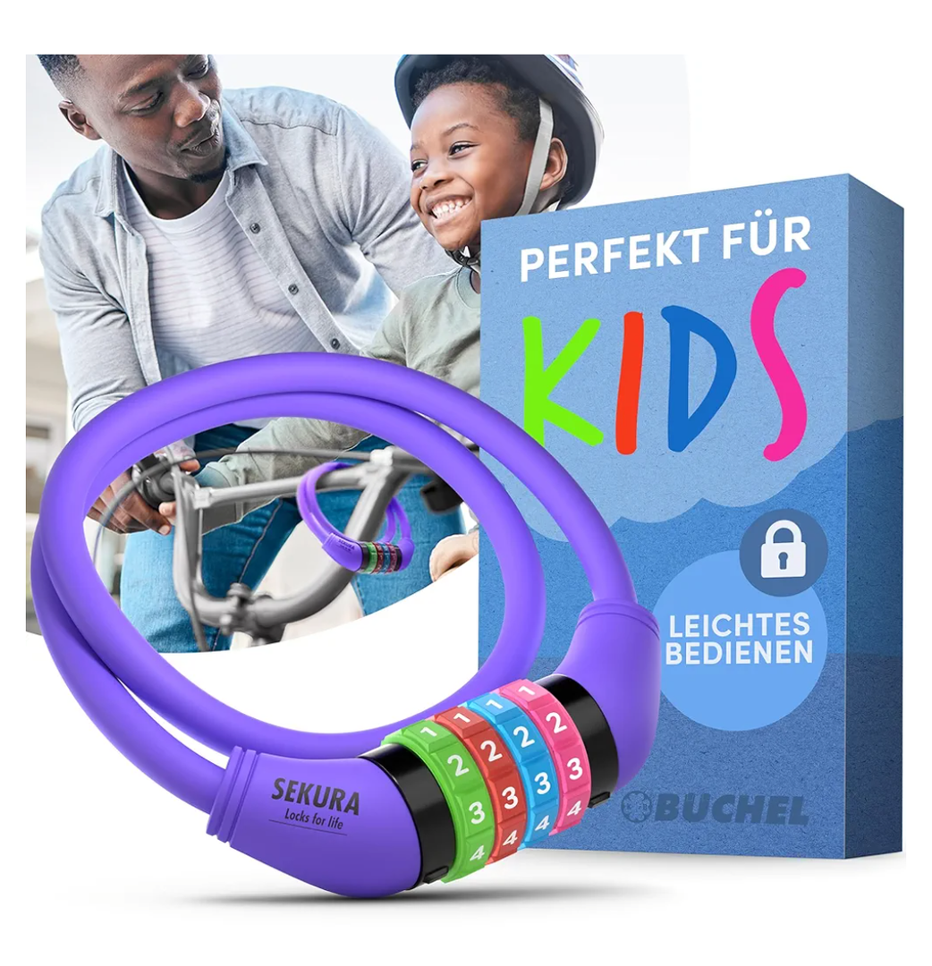 Bike Locks Cable for Kids - Colorful & Keyless - Secure Your Child's Bike - Easy-to-Use Bicycle Accessory, High Security 5 Digit Resettable Combination Coiling Bicycle Lock, Anti Theft