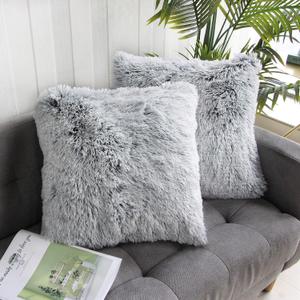 Uhomy 2 Packs Fluffy Accent Pillows Cover 22"x22", Soft Gray Ombre Faux Fur Throw Pillow Case, Modern Luxury Decorative Square Cushion Cover for Farmhouse Home Decor for Sofa/Bed/Chair, 55x55cm