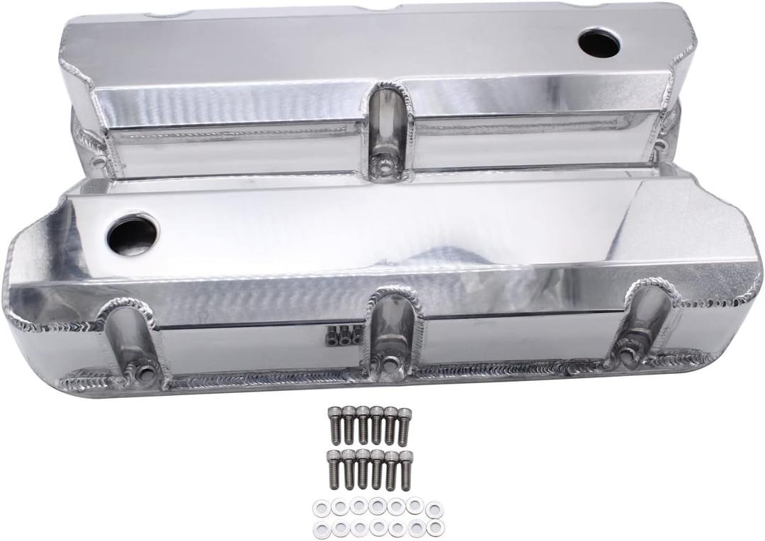 1 SET SHLPDFM Valve Covers Satin finish Fabricated Aluminum Tall Valve Covers Short Bolts 1/4 Billet Rail Compatible with Small Block Ford SBF 289 302 351W V8 engines