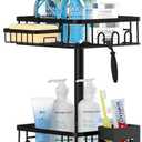 Corner Shower Caddy Tension Pole,Rustproof Shower Caddy Corner for Bathroom,Floor Standing Shower Organizer Corner with 4 Adjustable Tier Shelves for Bathtub Shampoo Storage,34 to 101 Inch (Black)