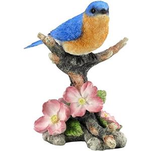 US 4.88 Inch Bluebird on Branch with Flowers Decorative Figurine, Blue