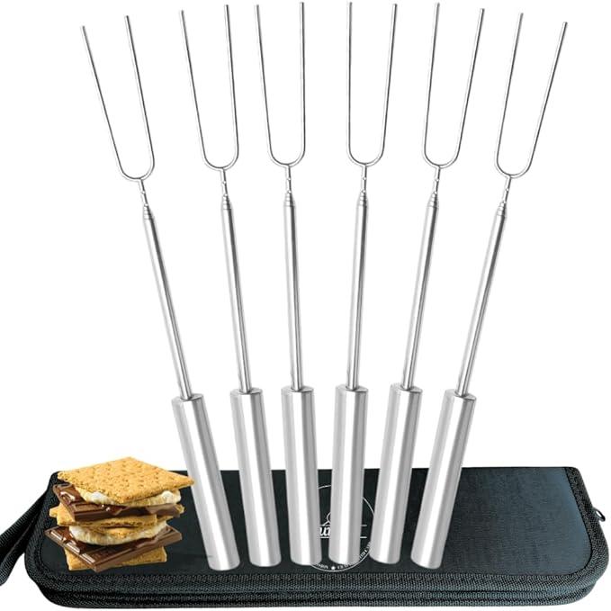 Set Of 2 Blazing LEDz Open Flame Roasting Extendable Marshmallow Fork Plastic/Stainless Steel 6 pc