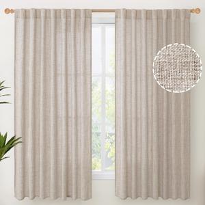 YoungsTex Natural Linen Curtains 60 Inch Wide Back Tab Textured Window Drapes 63 Inch Window Length for Living Room Light Filtering, 2 Panels