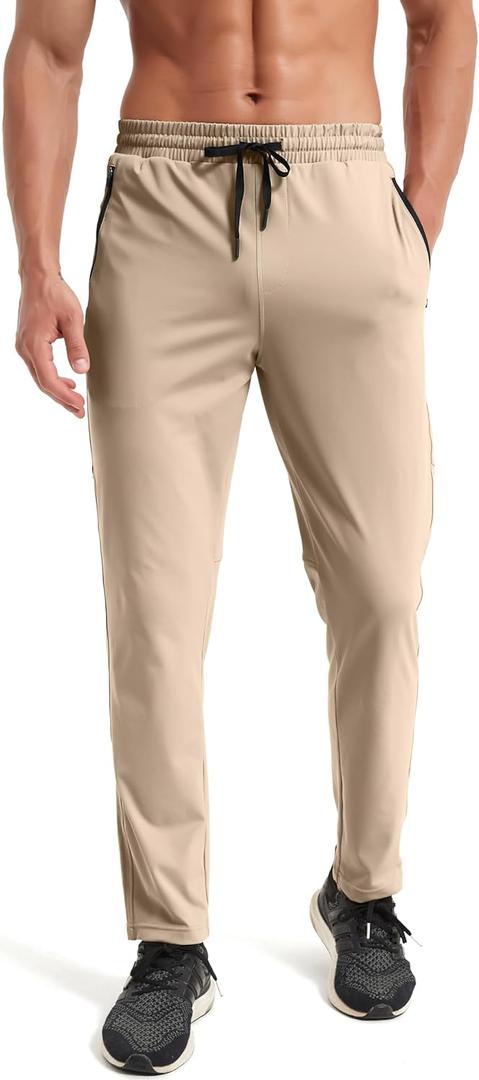 Men's Hiking Sweatpants Joggers Athletic Pants Stretch Workout Jogging Running Gym Traning Track Pants (Beige, M)