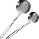 2 Pack Fine Mesh Stainless Steel Colander, Skimmer Spoon, Fine Mesh Stainless Steel Sieve Colander for Skimming Grease and Foam Food Strainer Kitchen Gadget (Large+Small)