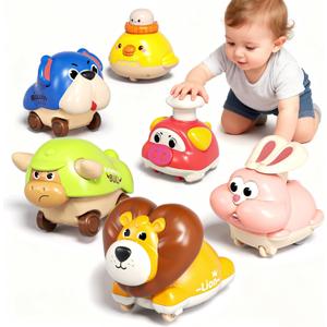 6pcs Press and Go Car Toys for Toddlers 1-3, Baby Animal Push Friction Cars for 1 2 Year Old Boys, Infant Play Vehicle Set for 12-18-24 Months, First Birthday Gift Stocking Stuffer for Kids