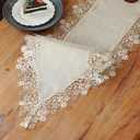 ARTABLE Lace Table Runners Stone Color Natural Linen Tones Macrame Doilies Dresser Scarf for Kitchen Home Garden Decor (Stone, 14 x 84'')
