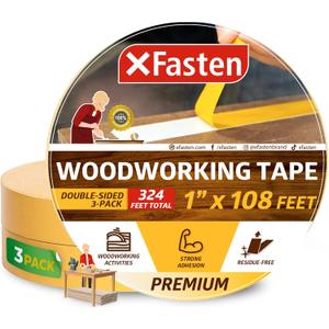 XFasten Double Sided Woodworking Tape 1 Inch x 108 Feet (3-Pack), Residue-Free, Removable Double Sided Woodworking Masking Tape for Wood Template, Mounting Boards MDF Edge Banding, Routing, Anchoring