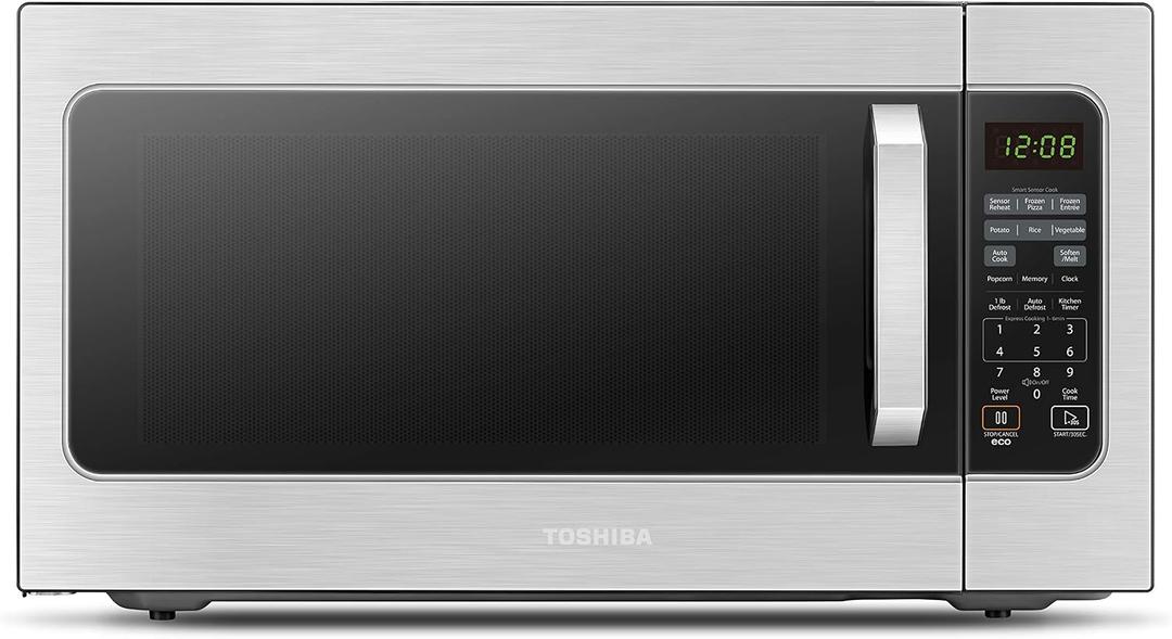 Toshiba ML-EM62P(SS) Large Countertop Microwave with Smart Sensor, 6 Menus, Auto Defrost, ECO Mode, Mute Option & 16.5" Position Memory Turntable, 2.2 Cu Ft, 1200W, Stainless Steel