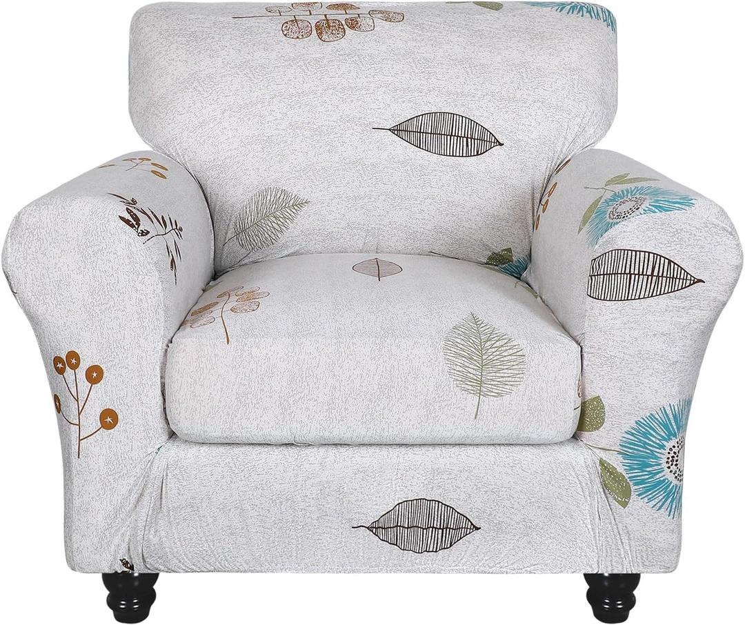 SearchI Stretch Sofa Cover Printed Couch Covers, Floral Pattern 2 Piece Armchair Slipcover with Separate Chair Cushion Cover, Washable Furniture Protector for Living Room(Armchair, Autumn Leaves) (Small)