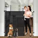 Reinforced 42" Extra Tall Pet Gate 55" Wide Retractable Baby Gate with Support Rods - Retractable Dog Gate Indoor/Outdoor Retractable Gate, Bottom Anti-Escape Tall Dog Gates for Doorways, Black