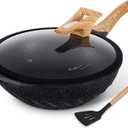 COOKLOVER Nonstick Woks And Stir Fry Pans Die-cast Aluminum Scratch Resistant 100% PFOA Free Induction Wok pan with Lid 12.6 Inch - Black