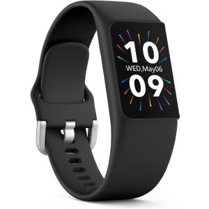 FITVII Slim Fitness Trackers, Fitness Watch with 24/7 Heart Rate, Blood Pressure, Blood Oxygen, Stress Monitor, AMOLED Activity Tracker Step Calorie Counter, IP68 Waterproof Smart Watch for Women Men (1.01, Black)