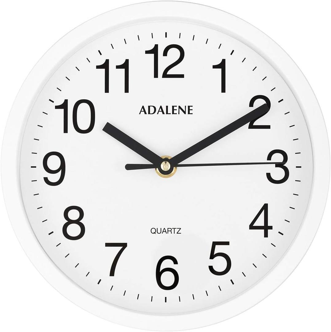 Adalene 8 Inch White Wall Clocks Battery Operated for Living Room Dcor, Vintage Modern Decorative Wall Clock Silent Non Ticking for Kitchen Bedroom Bathroom Office School Classroom