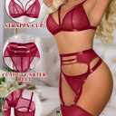 popiv Women's Sexy Lingerie Set with Garter Belt Matching Bra and Panty Lingeries Sets 4 Piece (Small, Red)